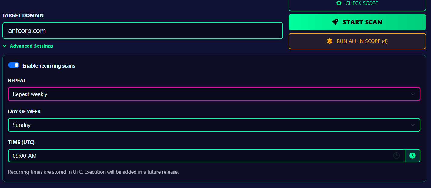 Scheduled scans settings
